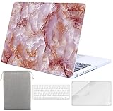 Sykiila - Macbook Pro 13 Inch with Retina Display Case (for Macbook Model: A1425 / A1502) Hard Cover 4 in 1 with HD Screen Protector + TPU Keyboard Cover + Sleeve - Pink Marble Pattern