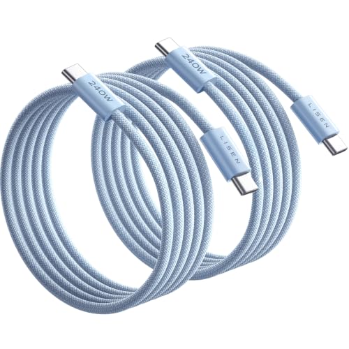 Image of LISEN USB C to USB C Cable, 240W PS /2 Fast Charging Cable (6.6FT+6.6FT) | 2-Pack, Light Blue | USBC Cable for iPhone 17 /16 /15 Pro Max, iPad Pro /Air, MacBook Pro /Air, Galaxy S26 Ultra, Laptop