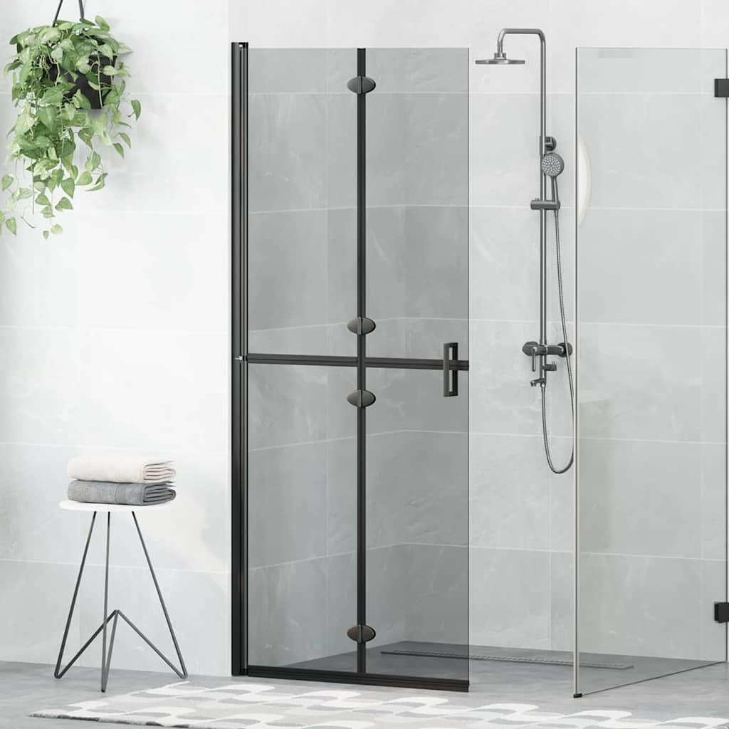 Ścianka prysznicowa Walk-In czarna z aluminium i szkła hartowanego, 80 x 6,5 x 190 cm, składana, do łazienki, ochrona przed pryskaniem, bez barier, zajmuje mało miejsca, do nowoczesnej