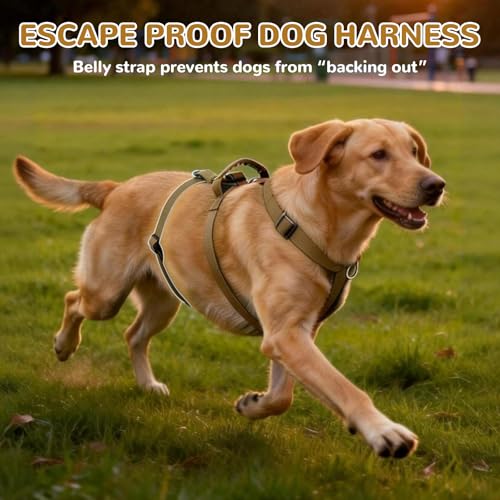 Ledeak Hundegeschirr Ausbruchsicher, Anti Zug Sicherheitsgeschirr Hund, Verstellbare Brustgeschirr mit Gepolstertem Griff, Ausbruchsicheres Geschirr für Hunde Training & Spazieren (Khaki, XL)