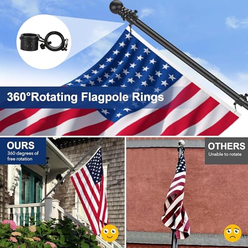 NKFOOPDU 6 FT Wall Mounted Flag Pole, Adjustable Stainless Steel Flag Pole Kit with Holder, 360° Tangle Free Wall Mounted Flagpole for Outside House Garden Commercial (Black) - Image 2