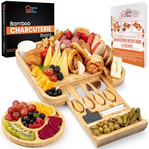 Large Bamboo Charcuterie Board Set with Hidden Drawer Storage | C...