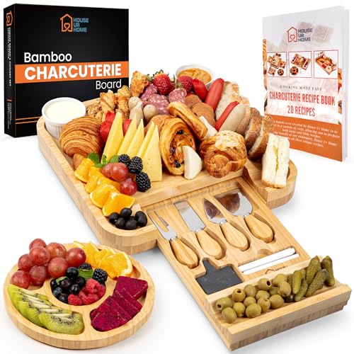 Large Bamboo Charcuterie Board Gift Set with Hidden Drawer