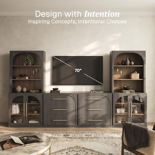 Image of BELLEZE Jagger 130 inch Wall Unit 6-Piece Modular TV Stand - Ebony