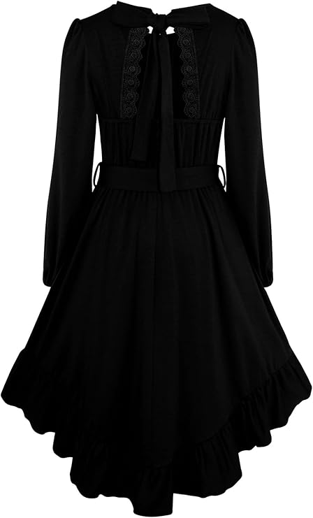 Girls Boho Dress Teen Long Sleeve Lace Backless Tie Back High Low Swing Pocket Dresses with Belt Size 5-16 Years
