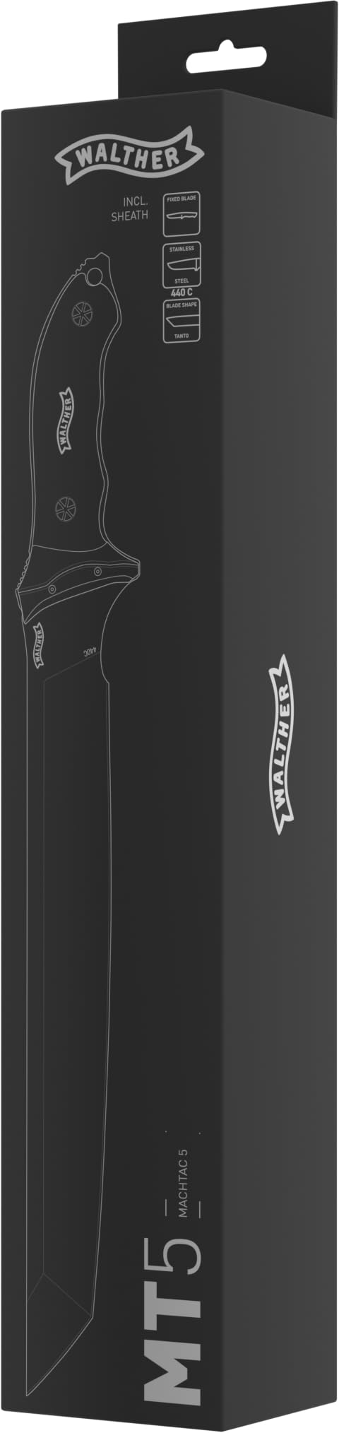Walther MachTac 5, feststehende Klinge aus 440A Stahl, ideal für Outdoor Aktivitäten inkl. Nylonscheide mit Gürtelschlaufen