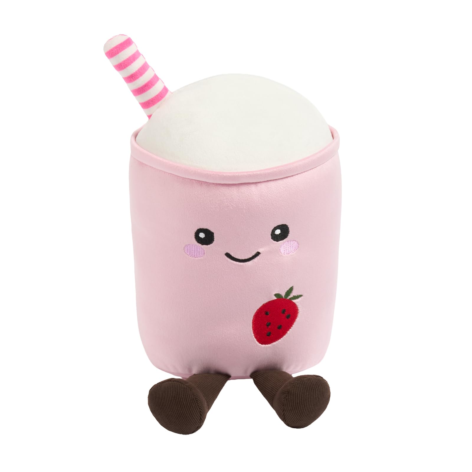 OHS Pink Milkshake Plush Pillow, Decorative Pillows Stuffed Toy Novelty Cushions for Sofa Bed Cuddle Cushion Cute Room Decor Throw Pillow Gifts for Adults Kids Girls Boys, 25cm