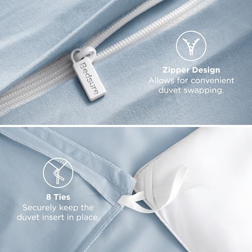 Image of Bedsure Duvet Cover King Size - Soft Double Brushed Bedding Set for Kids & Adults, Zipper Closure, 3 Pieces, Includes 1 Duvet Cover (104 inchx90 inch) & 2 Pillow Shams, NO Comforter, Light Blue