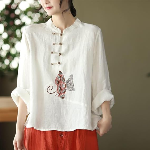 トップス maturely / YIN-YANG Embroidery Blouse Amazon.com: ZMIN Chinese Style Blouse Vintage Embroidery