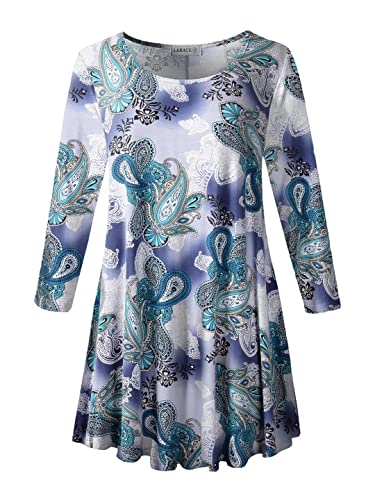 LARACE Plus Size Tops 3/4 Sleeve Shirts for Womens Tunic Floral Loose Blouse Swing Basic Casual Clothes(S, A-Green03)
