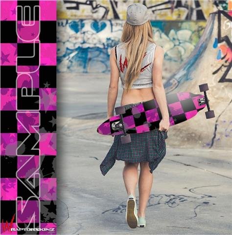Checker Stars Pink - Decal Style Vinyl Wrap Skin fits Longboard Skateboards up to 10