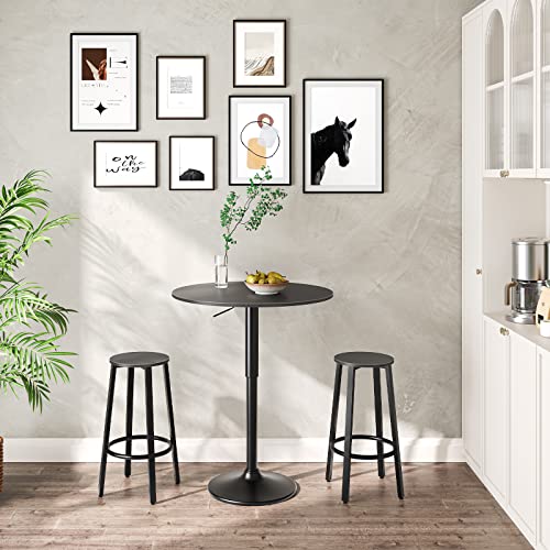 Image of HOOBRO Bar Table, Height-Adjustable Round Pub Table 27-35.4 Inches, Cocktail Table with Sturdy Base, Modern Style, Easy to Assemble, Suitable for Small Space, Black BK58BT01G1