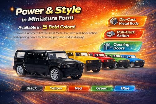 Image of Amisha Gift Gallery Hummer SUV Diecast Metal Car Toy for Kids, Blue | Scale Racing Model, Pull Back Action, Opening Doors, For Kids Boys and Girls