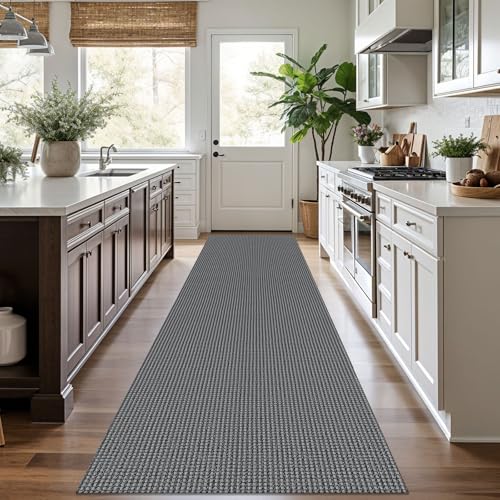 KOZYFLY Runners for Hallways 3x10 ft Washable Kitchen Runner Non Slip Rubber Backed Hallway Rugs Cotton Entryway Runner Rug Floor Carpet for Indoor Hall, Backdoor, Kitchen, Grey/Dark Grey