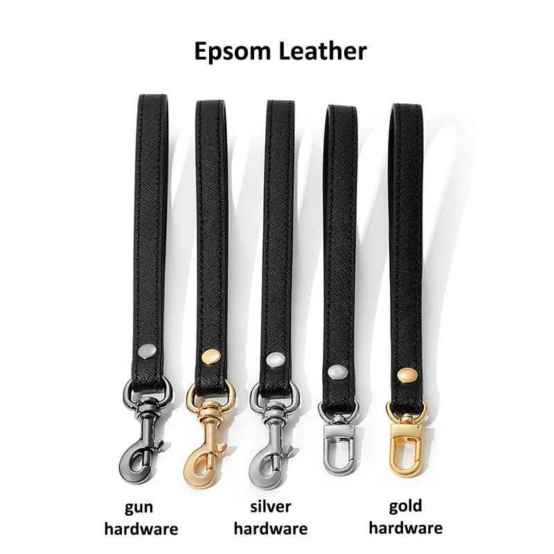 Cinturino da polso universale in pelle di vacchetta nera, di ricambio, Togo/Epsom/grana piatta, cinturino per borsetta da polso per pochette e portafogli (ep-Square-G)