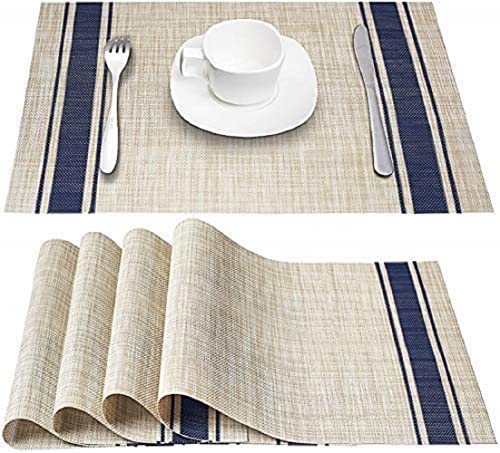 Image of OXSAM Placemats, Heat Insulation Non-Slip Vinyl mats, Stain-Resistant Tablemats for Home and cafe Dining Table Decor (Cream, Pack of 4)