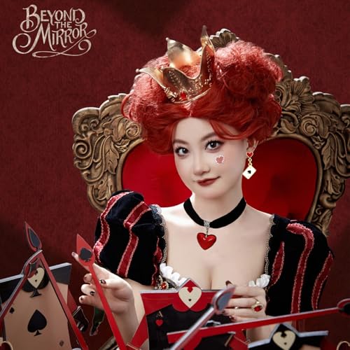 Queen of Hearts Earrings for Women Asymmetric Clock Poker Rabbit Dangle Earrings Red Heart Poker Drop Earring Queen of Hearts Costume Accessories Trendy Jewelry for Women3