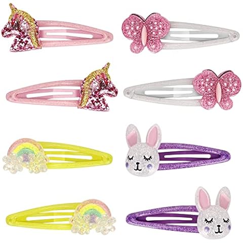 Toddler Girls Butterfly Snap Clips and Unicorn Hair Pin Cover