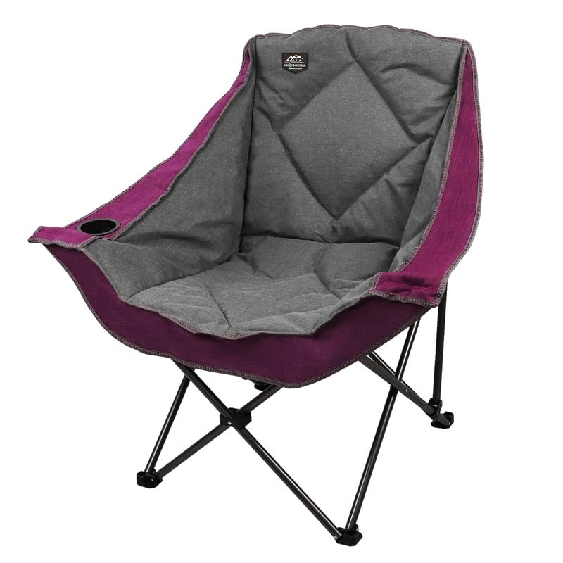 LANMOUNTAIN Oversized Folding Camping Chairs,Portable Heavy Duty Outdoor Padded Lawn Chair w/Cup Holder Perfect for Adults Picnic,Parties,Picnics and Beach Trips,Purple