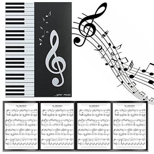 YUNYAN 6 Seitig Notenmappe für Notenblätter Faltbar Musikordner A4 Notenmappe Musik Ordnungsmappe Klavier-Notenordner Notenblätter Halter Aufbewahrung Schwarzer Ordner