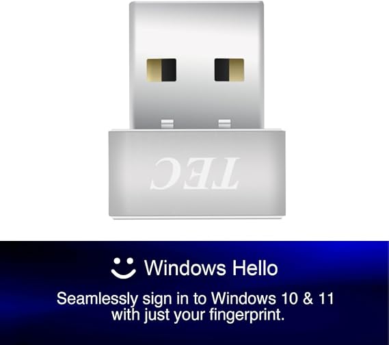 TEC ESS Enhanced Sign-in Security USB Fingerprint Passkey Reader 0.05s Fast Login, AES256 Encryption, 360 Biometric Scanner, Windows Hello Fingerprint Reader for Windows 11/10, TE-FPA3-MC