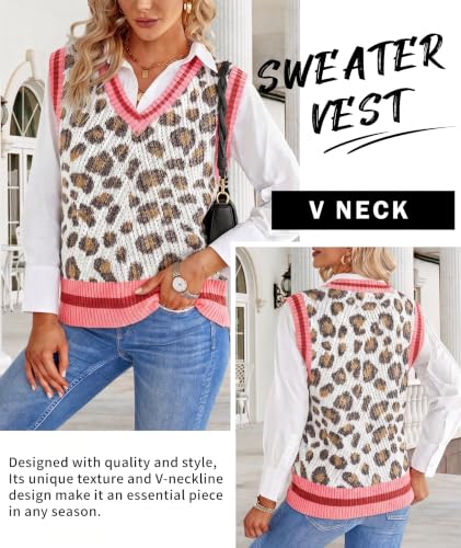 Image of MARZXIN Women Sleeveless Sweater Vest V Neck Knitted Colorful Pullover Tops