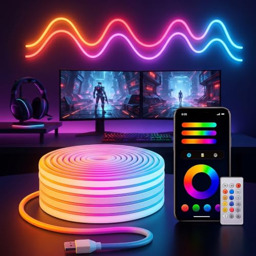 Image of Niwlix 5 Meter Smart RGB Neon LED Strip Lights with App & Remote Control, USB Powered, Waterproof & Flexible Music Sync Rope Light for Room, Gaming, Party, Diwali & Home Party Decoration