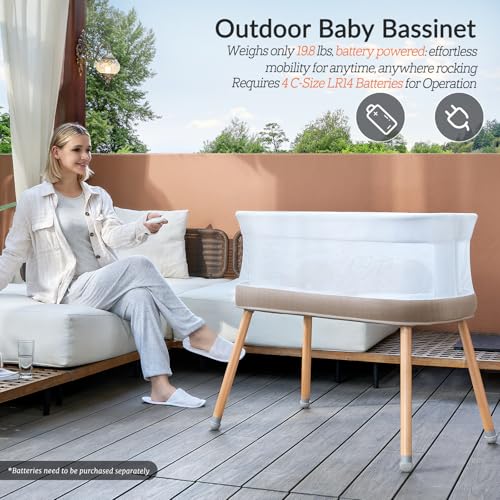 Image of VaVaSoo Rocking Baby Bassinet,Electric Auto Rocking Bassinet,Linen Taupe