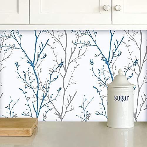 Wenmer Grey Blue Tree Branches Contact Paper 17.71” X 78.7” Tree Branches Wallpaper Branches Peel And Stick Contact Paper Self-Adhesive Removable Grey Blue Wallpaper For Bedroom Living Room Walls #TOP6