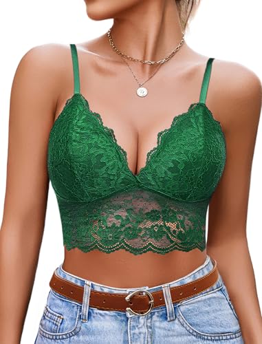 Image of Avidlove Lace Bralettes for Women V Neck Spaghetti Strap Bra Unpadded Tops Sexy Cami Crop Top Going Out Lingerie
