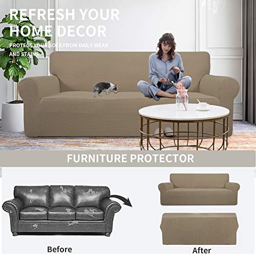 Image of Easy-Going Stretch Sofa Slipcover 1-Piece Sofa Cover Furniture Protector Couch Soft with Elastic Bottom for Kids, Polyester Spandex Jacquard Fabric Small Checks (Sofa, Natural)