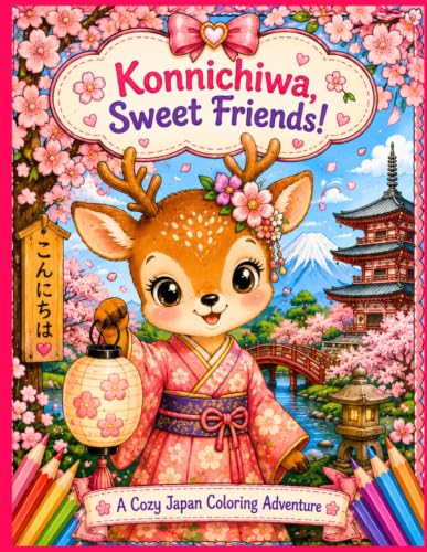 Konnichiwa, Sweet Friends!: A Cozy Japan Coloring Adventure Book with Cute Animals & Cherry Blossom Scenes (Sweet Friends Travel Coloring Adventures) image 2