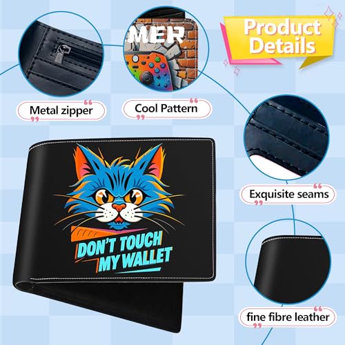 Cool Blocking Leather Wallet for Boys & Teens, Ages 8-15 – Funny Bifold Design with Coin Pocket, ID Window & Wallet Card – Ideal for Boys, Sons, and Male Youth (Don't touch my wallet)3