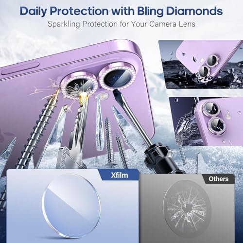 Image of for iPhone 17 Camera Lens Protector Bling, Individual Diamond Metal Ring with 9H Hardness, Scratch-Proof Camera Screen Protector, Stylish Accessories, Case Friendly (Purple)