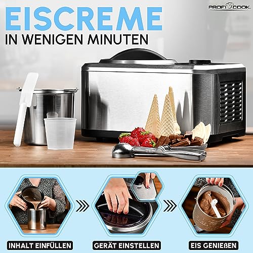 ProfiCook Eismaschine und Joghurtbereiter | Eis in 20 min. | für bis zu 1500ml | Eismaschine mit Kompressor | für Eis & Frozen Joghurt | Inkl. Rezeptvorschläge, Spachtel und Messbecher | PC ICM 1268 – Bild 4