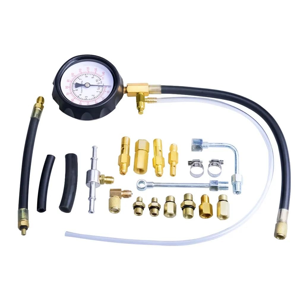 Car 0~10Bar Replaceable Compression Fuel Injection Pressure Gauge Diagnostic Tester Tools Kit With Valve & Drain Hose 0-140psi