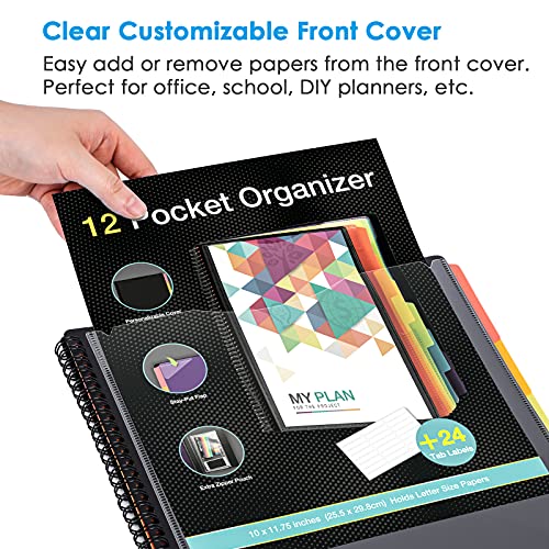 KTRIO-12-Pocket-Poly-Project-Organizer-Binder-Organizer-Spiral-Project-Folder-Multi-Pocket-Folder-Binder-with-Pockets-Letter-Size-Back-Cover-Utility-Pouch-6-Tab-Color-Dividers-School-Supplies