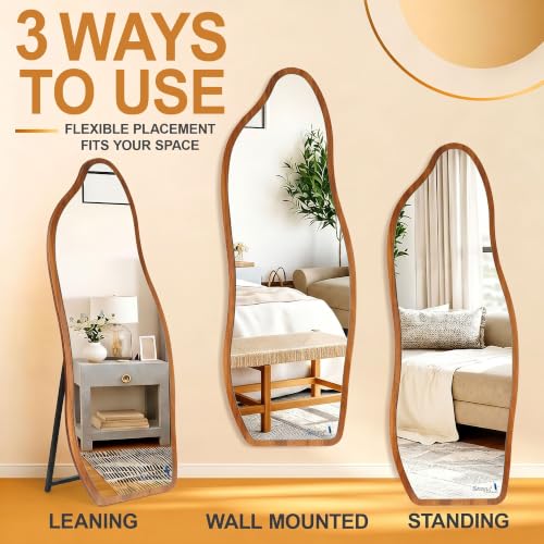 Image of Story@Home Asymmetrical Mirror 5.25 Feet | Wooden Mirror Full-Length | Aesthetic Standing Mirror for Bedroom, Home Decor Wall Mounted for Bedroom Living-Room - Walnut