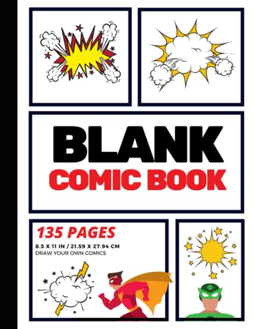 Blank Comic Book: Create Your Own Comic Strip, Blank Comic Panels, 135 Pages, Red (Large, 8.5 x 11 in.)