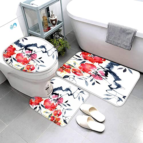 Badematten Set 3 teilig 50x80 Tinte Landschaft Badezimmerteppich Set 3D WC Vorleger Set rutschfeste Badematte… – Bild 4