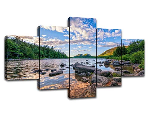 Acadia National Park Canvas Wall Art, Framed Print Maine Landscape, Us Nature Sencery Wall Decor Paintings Posters 5 Pieces Picture For Home Ready To Hang(60''Wx32''H) #TOP30