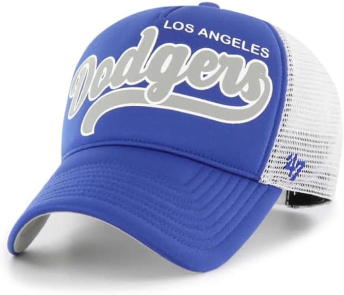 47 Los Angeles Dodgers Hat Womens Foam Adjustable Trucker Hat Mesh Baseball Cap, Snapback, Royal Blue, One Size