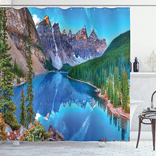 Ambesonne Landscape Shower Curtain, Moraine Lake Sunrise in Banff National