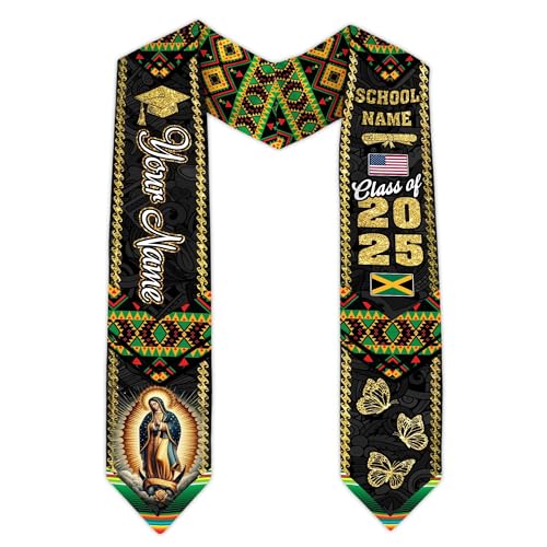 MonkeyVan Personalized Graduation Stole for Jamaica Senior, Jamaican Flag Graduation Sash Class of 2025 Grad Gifts S137