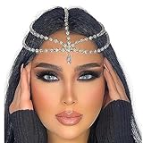 SAWINDA Rhinestone Head Chain Jewelry Silver Headpiece for Women Multiple Crystals Hair Chains Headband Forehead Band Halloween Festival Accessories Prom Wedding Headpiece for Bride