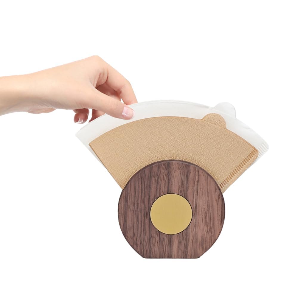NALACAL Wooden Coffee Filter Holder Storage for #1/#2/V60 Filters, Durable Walnut Coffee Filter Container, Practical and Elegant Decor for Coffee Bar, Home, and Office, Keeps Filters Neatly Organized