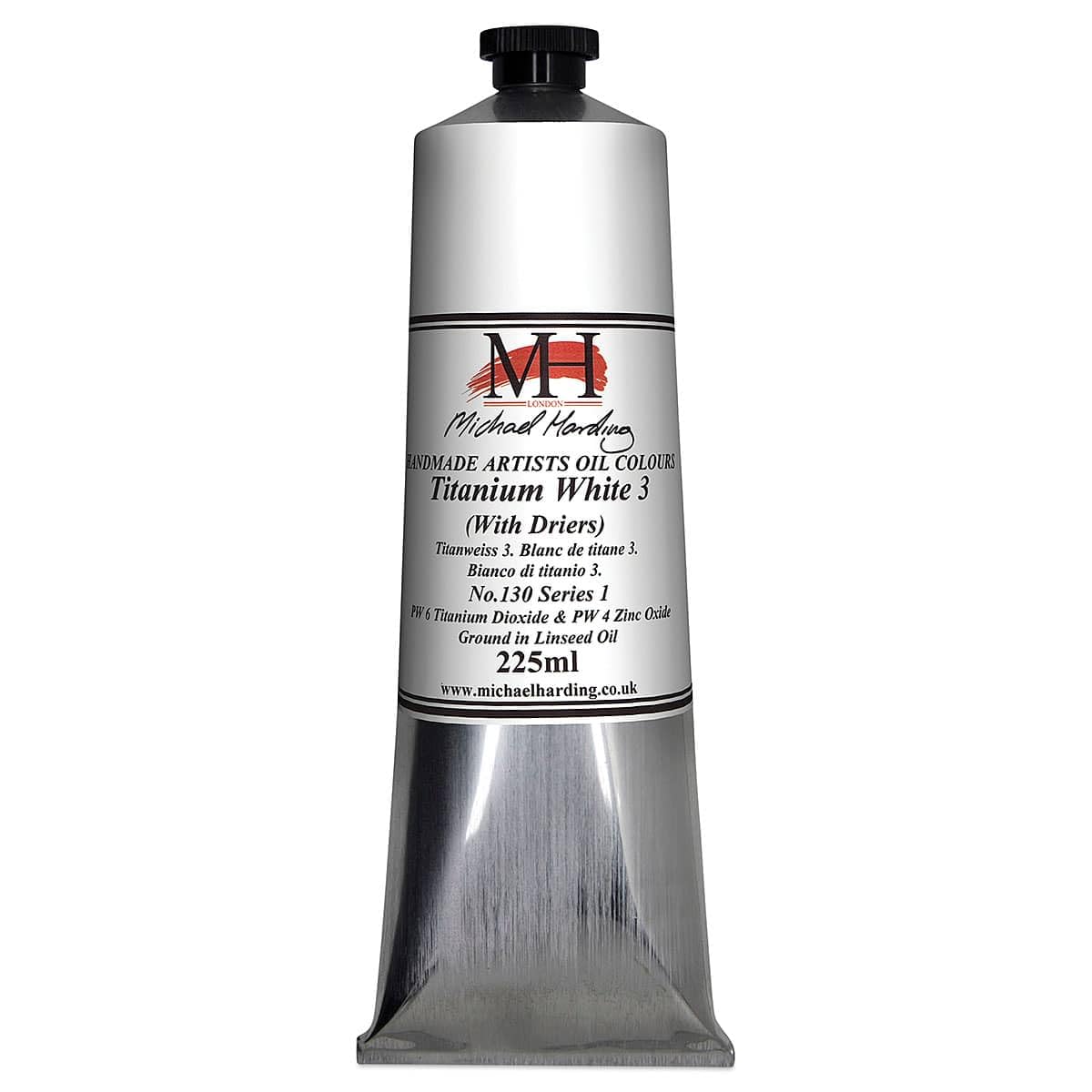 Michael Harding Artist Oil Colours, Titanium White No.3 (Linseed Oil), 225ml Tube, 130226
