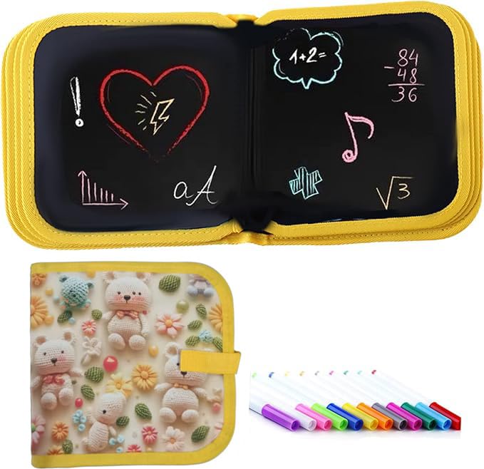 Libro da colorare riutilizzabile per bambini, tavolo da disegno lavabile, portatile con 12 matite colorate, 14 pagine