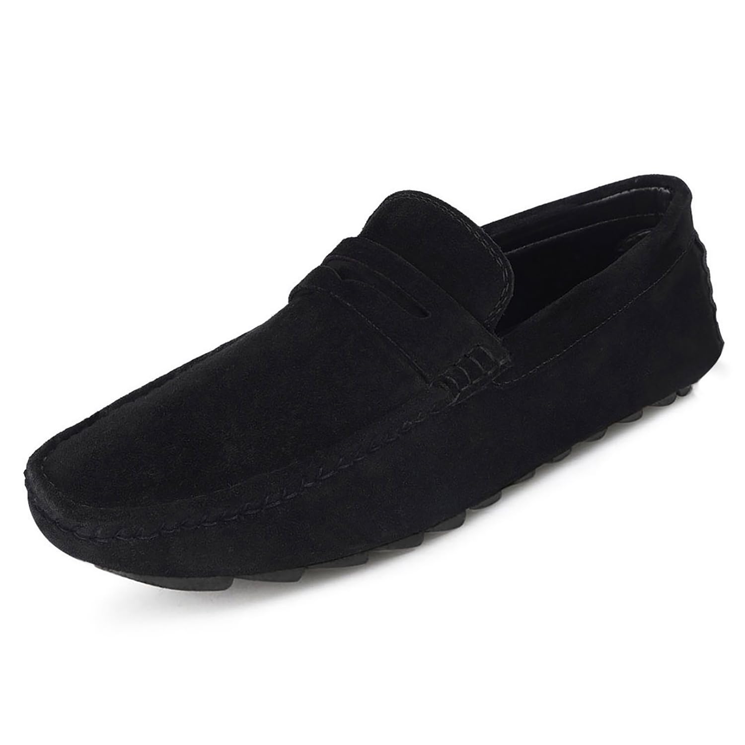 Men's Obsidian Black Demesure Unerobe Italian Suede Leather Shoes Moccasin Style Handmade Loafers for Men (ITJB) (Size- 9 UK)-image-15