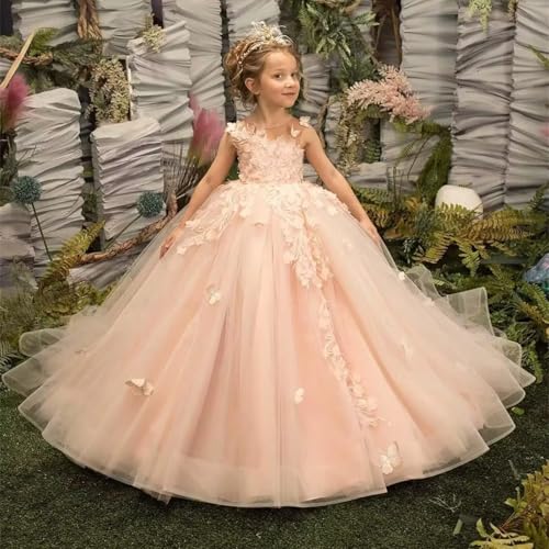 3D Butterfly Applique Flower Girl Dresses Tulle Pageant Dress for Girls Princess Ball Gown First Communion Dress3